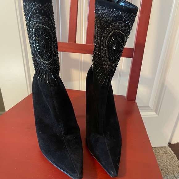 martini osvaldo Shoes - Martini Osvaldo suede leather embroidered sequenced red sole boots